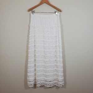 Lapis Anthropologie White Ruffle Lace Maxi Skirt L